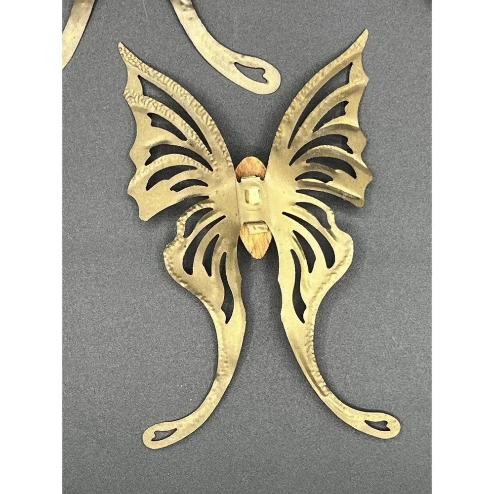 VTG Brass Butterfly Wall Hanging‎ Decor Lot 3 Pc Set Metal Wood Gold MCM